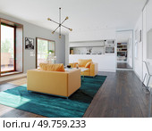 modern home kitchen with table in the window. 3d rendering design concept. modern home kitchen. Стоковое фото, агентство Ingram Publishing / Фотобанк Лори