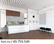 Modern reception area with minimalist design and bookshelves. (3d render). Modern reception area 3d. Стоковое фото, агентство Ingram Publishing / Фотобанк Лори