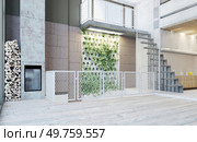 Minimalist kitchen with industrial design and open space. 3d render. Minimalist kitchen with industrial design. Стоковое фото, агентство Ingram Publishing / Фотобанк Лори