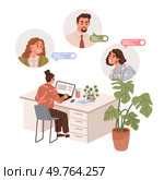 Video conference. Vector illustration. Seminars held via video conferences enable lifelong learning The audience can actively participate in convention through video conferencing Video conferences. Video conference. The digital connection creates sense togetherness during video conference. Стоковая иллюстрация, агентство Ingram Publishing / Фотобанк Лори