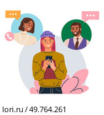 Video conference. Vector illustration. Meetings conducted via video conference are efficient and time-saving Talking to colleagues through video conference fosters collaboration The video conference. Video conference. Conducting interviews through video conferences saves time and resources. Стоковая иллюстрация, агентство Ingram Publishing / Фотобанк Лори