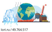 Global warming vector illustration. Climate crisis, turbulent chapter in story environment, unfolds under weight global warming Environmental damage, scars left by human activities, paint grim picture. Global warming. Co2, silent intruder in atmosphere, weaves narrative global warming and ecological imbalance. Стоковая иллюстрация, агентство Ingram Publishing / Фотобанк Лори