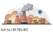 Factories vector illustration. Air pollution, discordant note in symphony progress, challenges environmental harmony Pollution, antagonist in environmental narrative, tests resilience ecosystems. Factories. Factories concept is novel, each chapter written in language production and processing. Стоковая иллюстрация, агентство Ingram Publishing / Фотобанк Лори