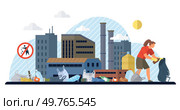Waste pollution vector illustration. The waste pollution metaphor highlights destructive impact irresponsible waste disposal practices Ecology plays vital role in maintaining balanced and healthy. Waste pollution. Ecology and environmental conservation are crucial for addressing waste pollution. Стоковая иллюстрация, агентство Ingram Publishing / Фотобанк Лори