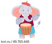 Animal music vector illustration. The magical animal music festival transforms zoo into realm happiness The orchestra creatures fills air with harmonious melody celebration. Elephant plays the drum. Animal music. The festive event in zoo is joyful orchestra happiness and celebration. Elephant plays the drum. Стоковая иллюстрация, агентство Ingram Publishing / Фотобанк Лори