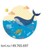 Ocean pollution vector illustration. Garbage and rubbish in ocean contaminate water, harming marine life Destruction underwater habitats is consequence unchecked ocean pollution Damage to environment. Ocean pollution. The ocean pollution concept highlights urgency preserving marine ecology. Стоковая иллюстрация, агентство Ingram Publishing / Фотобанк Лори