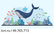 Ocean pollution vector illustration. The harmful effects ocean contamination extend to very heart marine life Rubbish and garbage floating in ocean are visible signs environmental degradation. Ocean pollution. Junk and waste undermine health oceans delicate ecosystem. Стоковая иллюстрация, агентство Ingram Publishing / Фотобанк Лори