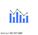 Blue bars with black line overlay represent data analysis, trends, or comparisons. Suitable for data visualization, business reports, statistical analysis, financial tracking, progress monitoring.. Blue bar graph with black line chart overlay, illustrating data analysis or statistical trends. Стоковая иллюстрация, агентство Ingram Publishing / Фотобанк Лори