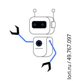 Minimalistic robot icon with blue highlights and black outlines on a white background. Suitable for AI, robotics, and technology-focused designs, ideal for modern, futuristic presentations.. Minimalistic Robot Icon with Blue Highlights Symbolizing AI or Robotics in Technology. Стоковая иллюстрация, агентство Ingram Publishing / Фотобанк Лори