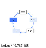 Circular diagram with blue and black arrows connecting different stages. Represents workflow, processes, or iterative development in business, technology, or education contexts.. Circular Diagram with Arrows Representing Workflow or Process in Blue and Black. Стоковая иллюстрация, агентство Ingram Publishing / Фотобанк Лори