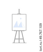 An easel with a painting of mountains on a white background. Represents art, creativity, or education. Ideal for visual arts, design, and artistic expression illustrations.. Easel with Painting of Mountains on White Background Representing Art and Creativity. Стоковая иллюстрация, агентство Ingram Publishing / Фотобанк Лори