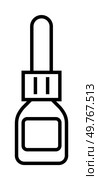 A simple outline of a dropper bottle with a pipette top. Ideal for healthcare, cosmetics, pharmaceuticals, laboratory, and packaging. Clean design style emphasizing minimalism and functionality.. Black and White Outline of a Dropper Bottle for Medical, Cosmetic, and Laboratory Uses. Стоковая иллюстрация, агентство Ingram Publishing / Фотобанк Лори