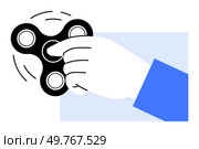 A hand spinning a black fidget spinner. Ideal for stress relief, concentration, fidgeting, relaxation, and hand toys. Modern minimal style.. Hand Holding and Spinning a Fidget Spinner, Kids Toy and Stress Reliever Concept in Modern Style. Стоковая иллюстрация, агентство Ingram Publishing / Фотобанк Лори