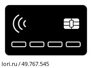 A black credit card design with contactless payment waves and an embedded chip. Ideal for financial services, secure payments, bank cards, digital banking, and modern transactions. Simple, modern, mon. Credit Card with Contactless Payment and Chip on Black Background. Стоковая иллюстрация, агентство Ingram Publishing / Фотобанк Лори