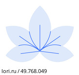 A simple design of a blue flower with five broad petals and thin lines extending from the center. The petals are symmetrically arranged around the central point, emitting a calm and serene vibe. Ideal. Blue Flower with Five Petals and Thin Lines on Light Background for Multiple Creative Uses. Стоковая иллюстрация, агентство Ingram Publishing / Фотобанк Лори
