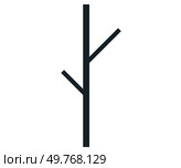 A simplistic black tree-like figure featuring a vertical line with two diagonal branches extending from it, set against a white background. Ideal for nature, minimalism, design, education, and. Minimalist Tree Diagram with Simple Branches on White Background. Стоковая иллюстрация, агентство Ingram Publishing / Фотобанк Лори