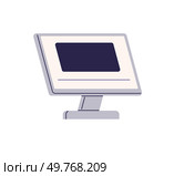 A sleek, modern desktop computer monitor in a minimalist flat design with a clean and simple aesthetic. Ideal for technology, digital workspace, online learning, virtual meetings, and tech. Modern Flat Design of Desktop Computer Monitor for Technological Applications and Digital Workspaces. Стоковая иллюстрация, агентство Ingram Publishing / Фотобанк Лори