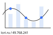 Blue bar chart with a black line graph and blue points showcasing data trends. Ideal for business reports, data analysis, presentations, statistics, and market research.. Bar Chart with Line Graph and Points Showing Data Analysis and Trends in Blue and Black. Стоковая иллюстрация, агентство Ingram Publishing / Фотобанк Лори