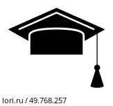 A black graduation cap with a tassel, symbolizing education and graduation. Ideal for graduation, education, academic achievement, university, and celebration themes.. Black Graduation Cap with Tassel Symbolizing Education and Academic Achievement. Стоковая иллюстрация, агентство Ingram Publishing / Фотобанк Лори