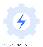 A gear cogwheel with a blue electric bolt in the center. Ideal for energy industry, power, machinery, engineering, and technology. Simple and modern style.. Electric Bolt Inside Gear Cogwheel Representing Industrial Energy and Power Concepts. Стоковая иллюстрация, агентство Ingram Publishing / Фотобанк Лори