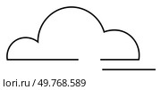 Simple black outlined cloud with straight lines underneath. Ideal for weather, simplicity, minimalism, nature, vector art. Clean design for educational or decorative purposes. Line art style.. Minimalist Outline of a Cloud with Horizontal Lines Representing Ground or Horizon. Стоковая иллюстрация, агентство Ingram Publishing / Фотобанк Лори
