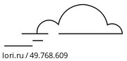 Outline of a cloud with horizontal wind streaks in minimalistic style. Ideal for weather apps, meteorology, environmental awareness, forecasts, and educational materials. Black and white lines. Simple. Sleek Outline of a Cloud Symbol with Subtle Wind Streaks Highlighting Weather Concepts. Стоковая иллюстрация, агентство Ingram Publishing / Фотобанк Лори