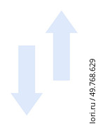 Two blue arrows, one pointing up and the other down, symbolize directional movement. Ideal for navigation, decision-making, charts, progress, and comparison. Minimalist and clean vector.. Blue Up and Down Arrows Indicating Directional Movement. Стоковая иллюстрация, агентство Ingram Publishing / Фотобанк Лори
