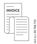 A black and white drawing of an invoice document with a detailed list of items. Ideal for finance, business, accounting, billing processes, and organizational materials. Minimalistic line art style. Simple Linear Representation of an Invoice Document in Black and White Design. Стоковая иллюстрация, агентство Ingram Publishing / Фотобанк Лори