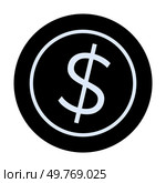 Black circle with white dollar sign in the center. Ideal for finance, banking, money, business, and economic themes. Minimalistic vector style.. Simple Dollar Sign Icon in Black Circle for Financial Applications. Стоковая иллюстрация, агентство Ingram Publishing / Фотобанк Лори