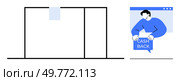 A man on a computer screen holding a note labeled Cash Back. Next to it, two columns suggest a comparative feature. Ideal for online shopping, cash back programs, digital transactions, discounts. Digital Shopping with Cash Back Rewards illustrated by Man on Computer Screen. Стоковая иллюстрация, агентство Ingram Publishing / Фотобанк Лори