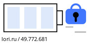 Large battery symbol next to a blue lock icon. Ideal for technology security sustainability energy innovation and digital protection themes. Modern minimal clean style. Secured Battery Concept Safeguarding Energy Storage with Digital Locks. Стоковая иллюстрация, агентство Ingram Publishing / Фотобанк Лори