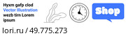 There is a plant, a clock showing 3 PM, and a blue speech bubble with the word Shop. Ideal for online retail, marketing, time management, e-commerce, and business promotions. Banner for landing page. Online Retail Store Promotion with Clock, Plant, and Shop Text in Blue Speech Bubble. Стоковая иллюстрация, агентство Ingram Publishing / Фотобанк Лори