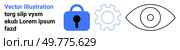 Blue padlock symbol for security white gear for settings and black outlined eye for visibility, Ideal for cybersecurity data protection privacy control system monitoring Banner for landing page. Cybersecurity and Privacy Icons with Padlock Gear and Eye Symbols for Data Protection and Monitoring. Стоковая иллюстрация, агентство Ingram Publishing / Фотобанк Лори