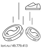 Coins and shoe with falling lines, conveying themes of socioeconomic disparity and debt. Ideal for discussing finance, economy, societal issues, inequality, debt, poverty, and economic imbalance. Coins and shoe with falling lines, concept of socioeconomic disparity and debt. Стоковая иллюстрация, агентство Ingram Publishing / Фотобанк Лори