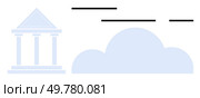 Government building with columns next to a cloud icon and horizontal lines. Ideal for technology integration, public sector, online services, innovation, cloud computing, government modernization. Government Building and Cloud Symbolizing Public Services and Digital Innovation. Стоковая иллюстрация, агентство Ingram Publishing / Фотобанк Лори