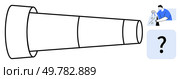 Telescoping spyglass adjacent to individual examining with magnifying glass, question mark symbol nearby. Ideal for search concepts, exploration, investigation, curiosity, discovery, analysis. Telescoping Spyglass Next to Person Inspecting a Magnifying Glass with a Question Mark Symbol. Стоковая иллюстрация, агентство Ingram Publishing / Фотобанк Лори