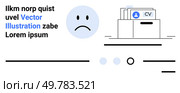 Sad face, search box with human resource files. Ideal for job applications, CV management, HR systems, user navigation, employment processes, digital interfaces, application tracking. Landing page. Modern CV management and application tracking with a focus on user experience and streamlined navigation. Стоковая иллюстрация, агентство Ingram Publishing / Фотобанк Лори