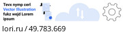 Text with placeholder words and blue highlight, document stack with blue seal, cloud with bidirectional arrows, gear outline. Ideal for tech, cloud storage, document management, IT services, app. Cloud Sync with Document and Gear, Text Placeholder on Left. Стоковая иллюстрация, агентство Ingram Publishing / Фотобанк Лори