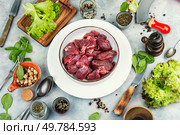 Raw deer meat for venison ragout or goulash. Flat lay. Raw deer meat, raw meat. Стоковое фото, агентство Ingram Publishing / Фотобанк Лори