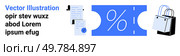 Centered blue discount coupon with a percentage sign, flanked by shopping receipts and shopping bags. Ideal for promotions, sales, discounts, e-commerce, marketing campaigns, retail advertisements. Discount Coupon with Shopping Bag and Receipts for Promoting Sales and Offers. Стоковая иллюстрация, агентство Ingram Publishing / Фотобанк Лори