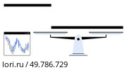 Balanced scale with chart window depicting fluctuating data, conveying financial equilibrium. Ideal for market analysis, investment strategy, economic stability, decision making, financial planning. Balanced Scale with Chart Window - Representing Market Analysis and Financial Equilibrium. Стоковая иллюстрация, агентство Ingram Publishing / Фотобанк Лори