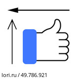 Thumbs up hand gesture with blue sleeve and two black arrows, one pointing left and another upwards. Ideal for navigation, approval, agreement, direction, success, positive feedback growth. Line. Thumbs Up Hand Gesture with Arrow Indicators Denoting Direction and Approval. Стоковая иллюстрация, агентство Ingram Publishing / Фотобанк Лори
