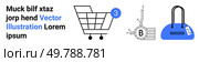 Shopping cart, Bitcoin symbol with circuitry, and handbag. Ideal for e-commerce, finance, cryptocurrency, online shopping, digital payments, retail promotions, and fashion websites. Landing page. Shopping Cart with Cryptocurrency Symbol and Handbag. Стоковая иллюстрация, агентство Ingram Publishing / Фотобанк Лори