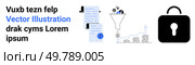 Documents beside a funnel processing money, growth chart, and security lock. Ideal for business analysis, financial management, growth strategy, data processing, content curation, document. Comprehensive Business and Security Theme with Documents, Funnel, and Lock Icon. Стоковая иллюстрация, агентство Ingram Publishing / Фотобанк Лори