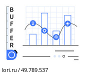 Bar chart with temperature data, featuring icons for different weather conditions and line graph overlay. Ideal for data presentation, weather forecasting, scientific research, environmental studies. Temperature sensor graph showing bar chart with various temperature icons and buffer gauge. Стоковая иллюстрация, агентство Ingram Publishing / Фотобанк Лори