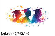 Three people wearing graduation caps. Стоковое AI-изображение, AI-художник Ярославский Максим / Фотобанк Лори