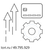 Credit card, gear, and upward arrows representing financial growth, system efficiency, and progress. Ideal for finance, banking, technology, business development fintech automation improvement. Credit Card, Gear, and Upward Arrows Symbolizing Financial Growth and System Efficiency. Стоковая иллюстрация, агентство Ingram Publishing / Фотобанк Лори