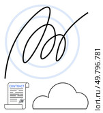 Digital signature loop with concentric circles, contract document having signature, and cloud shape. Ideal for business, legal, security, cloud storage, digital transformation, authentication. Digital Signature with Contract and Cloud Illustration Representing Business and Security Themes. Стоковая иллюстрация, агентство Ingram Publishing / Фотобанк Лори