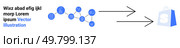 Blue interconnected network nodes and arrows pointing to a shopping bag logo. Ideal for data integration, system conversion, digital solutions, online shopping, and technology-driven processes. Data Integration and Conversion Process Representation Between Systems. Стоковая иллюстрация, агентство Ingram Publishing / Фотобанк Лори