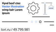 Gear illustration, crane with import sign, and placeholder text. Ideal for manufacturing, construction, technology, development, engineering, drafts, and industrial themes Landing page. Gear, Crane, and Text Elements in a Minimalist Design for Construction and Development. Стоковая иллюстрация, агентство Ingram Publishing / Фотобанк Лори